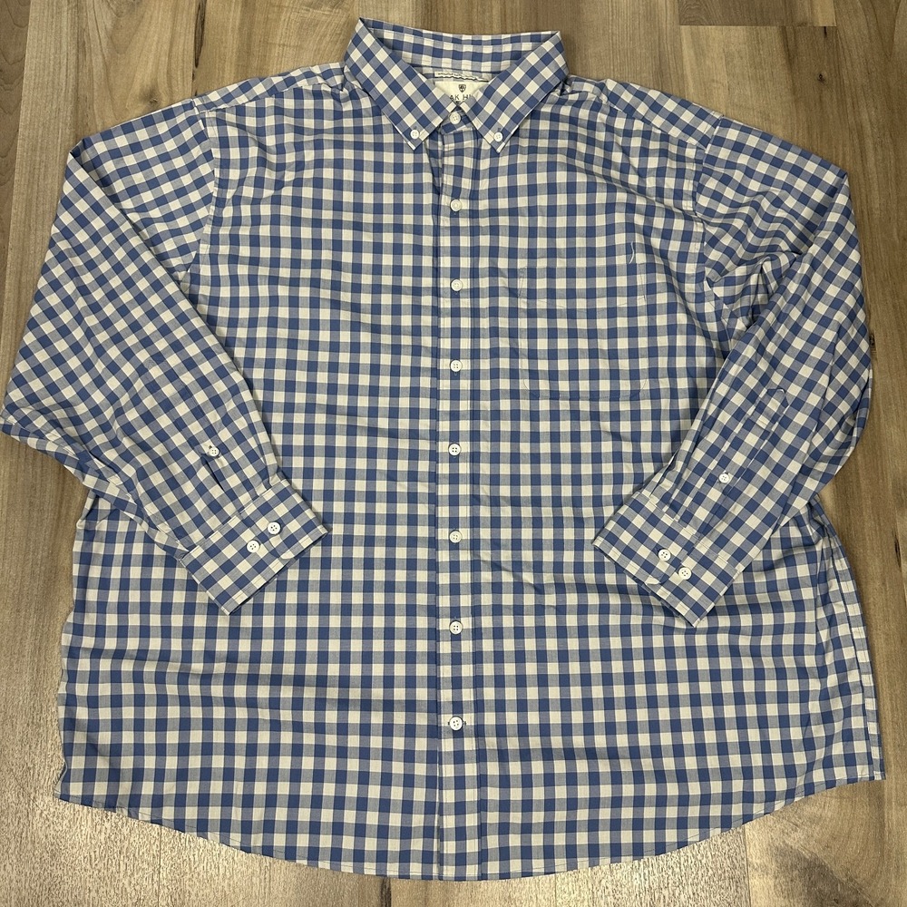 Oak Hill Mens 2XL Blue Gingham Check Long Sleeve Button Down Shirt Wrinkle Free